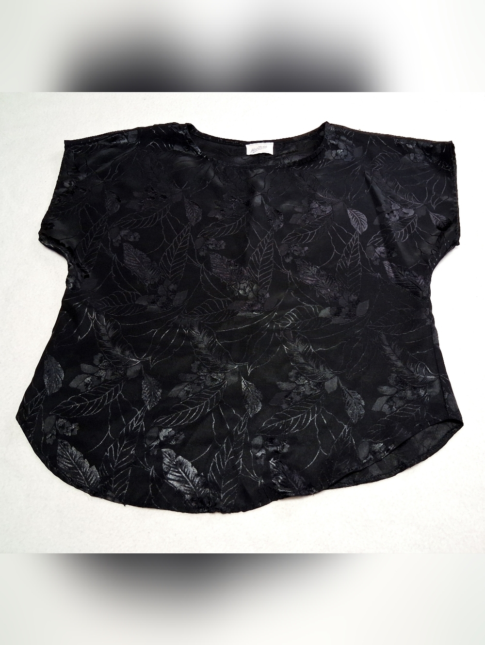 Mariposa Black Floral Jacquard Short Sleeve Blouse